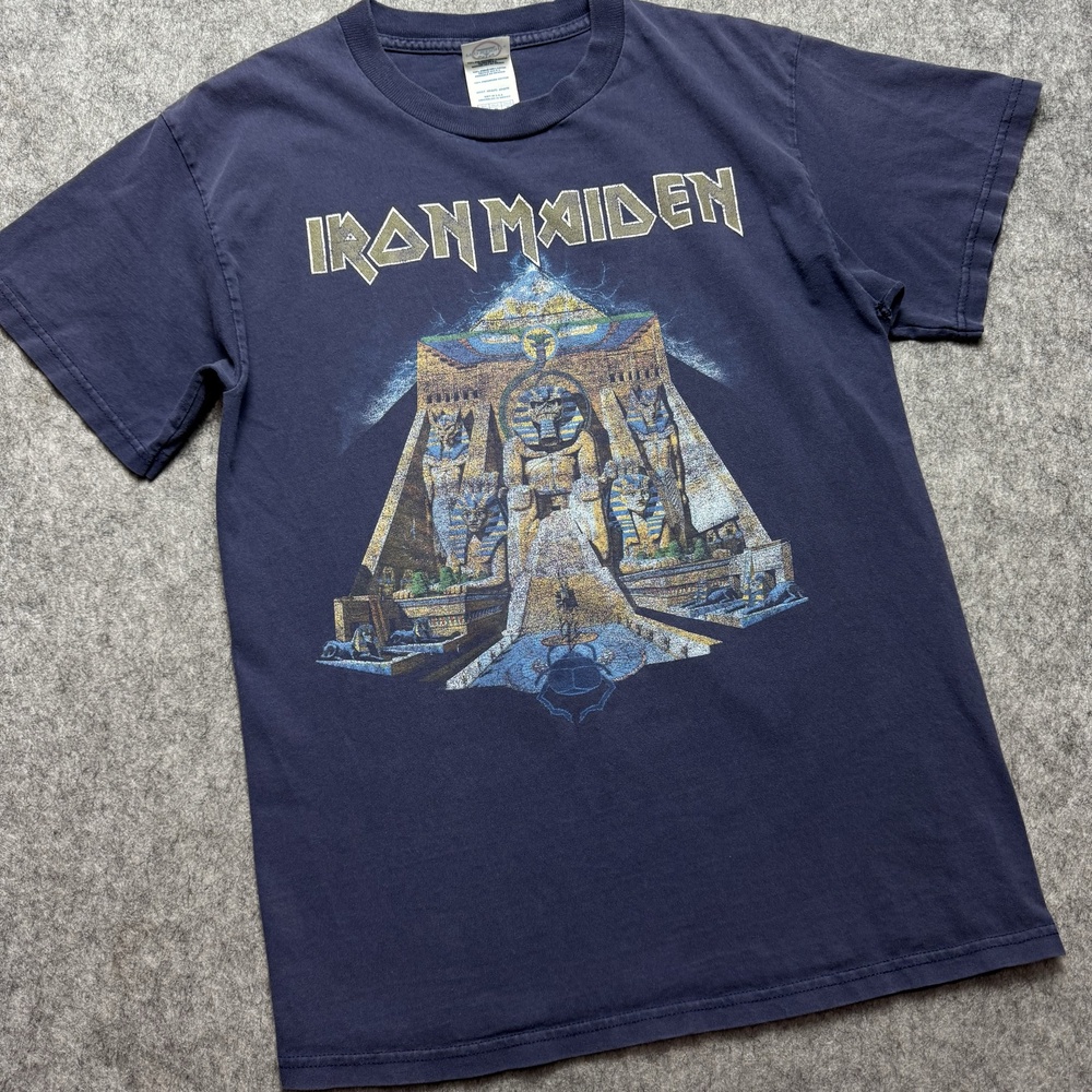 Iron Maiden Shirt Mens Medium Blue Egyptian Pyramid Graphic Tee Delta Band